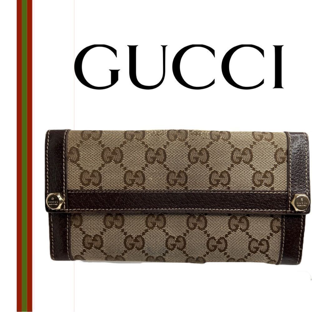 Gucci Brown and Tan Continental Wallet with Iconic GG Pattern